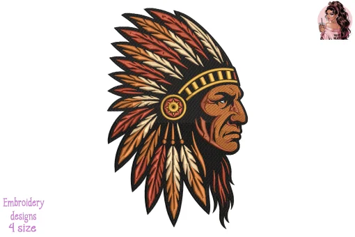 Native Warrior Chief Profile Embroidery Design