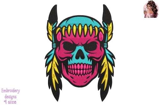 Psychedelic War Skull Embroidery Design