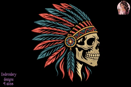Tribal Skull Chief Embroidery Design