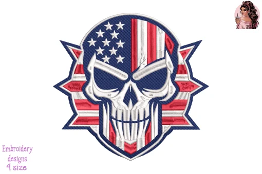 Rebel Patriot Skull Embroidery Design