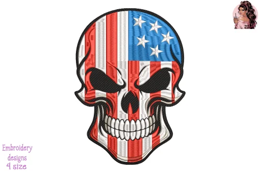 Smiling Patriot Skull Embroidery Design