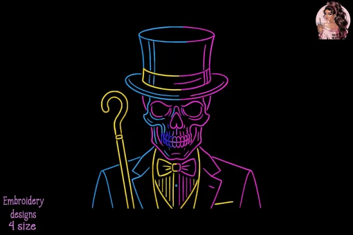 Elegant Skull Line Art Embroidery Design