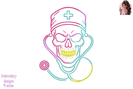 Neon Nurse Reaper Embroidery Design