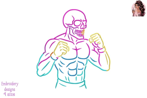 Neon Skull Boxer Embroidery Design