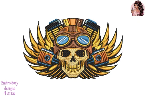 Biker Spirit Skull Embroidery Design