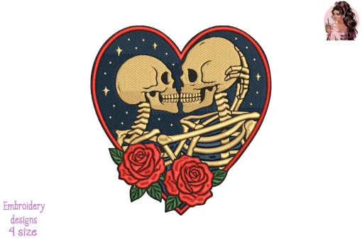 Eternal Love Skeletons Embroidery Design