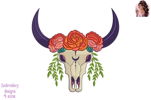 loral Bull Skull Embroidery Design