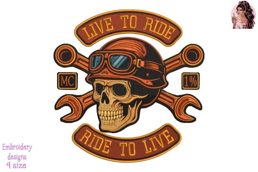 Live to Ride Skull Emblem Embroidery