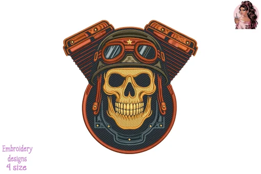 Motor Skull Engine Emblem Embroidery