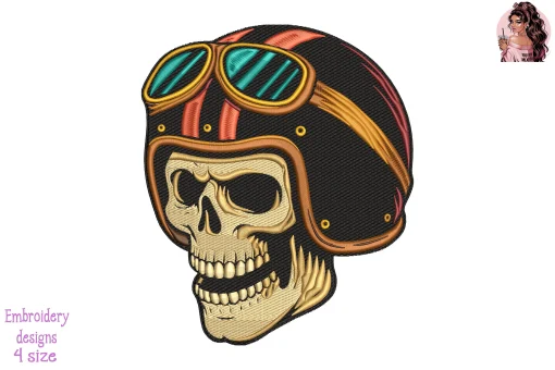 Vintage Biker Skull Embroidery